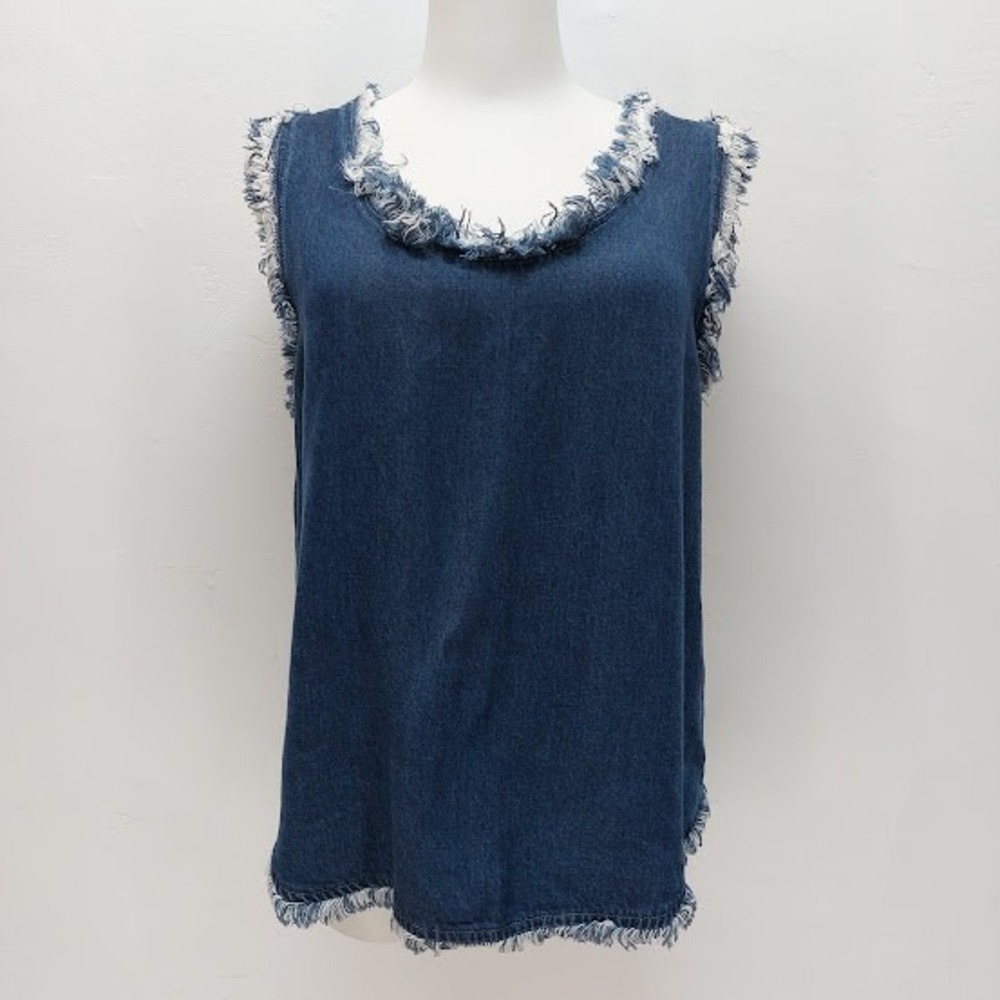 Maven West Denim Tank Top Women's Small Blue Raw Hem Frayed Tencel Sleeveless